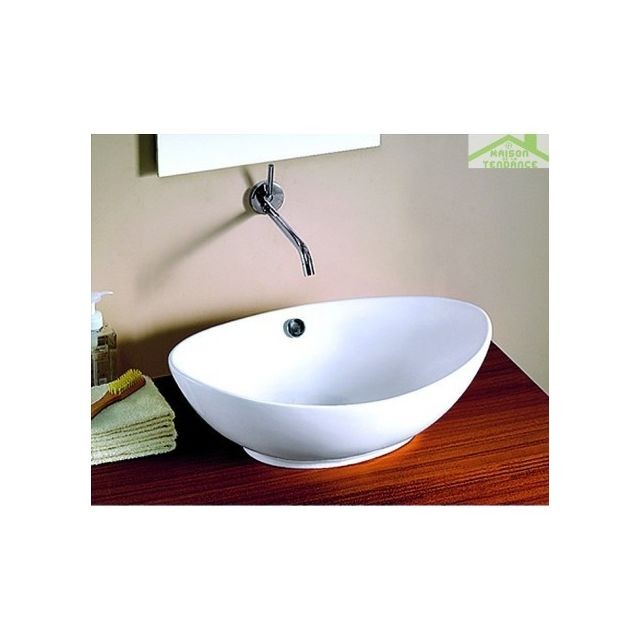 Karag - Vasque oval à poser sur un meuble de bain 59x38x19,5 cm en porcelaine Karag  - Meuble vasque poser