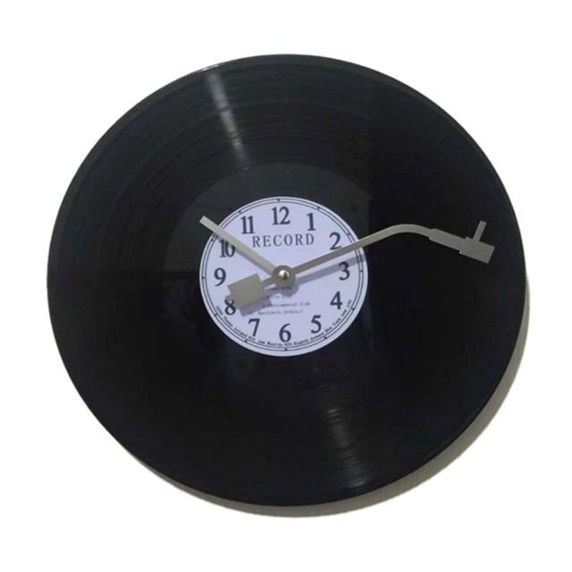 marque generique - horloge murale vintage quartz ronde cd vinyle noir record horloge décor blanc marque generique  - Horloges, pendules