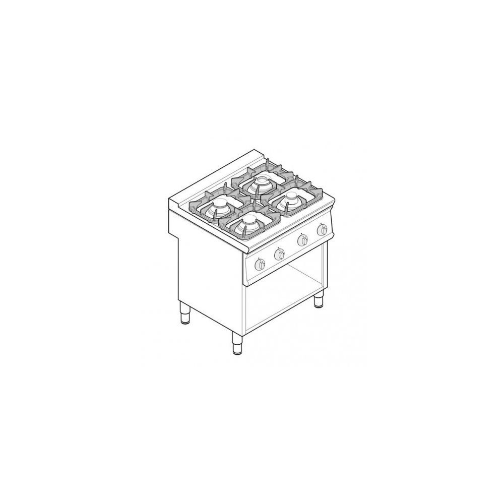 Materiel Chr Pro Plaque de cuisson - top 4 feux super vifs gaz sur placard ouvert 36 kW - gamme 900 - Tecnoinox -