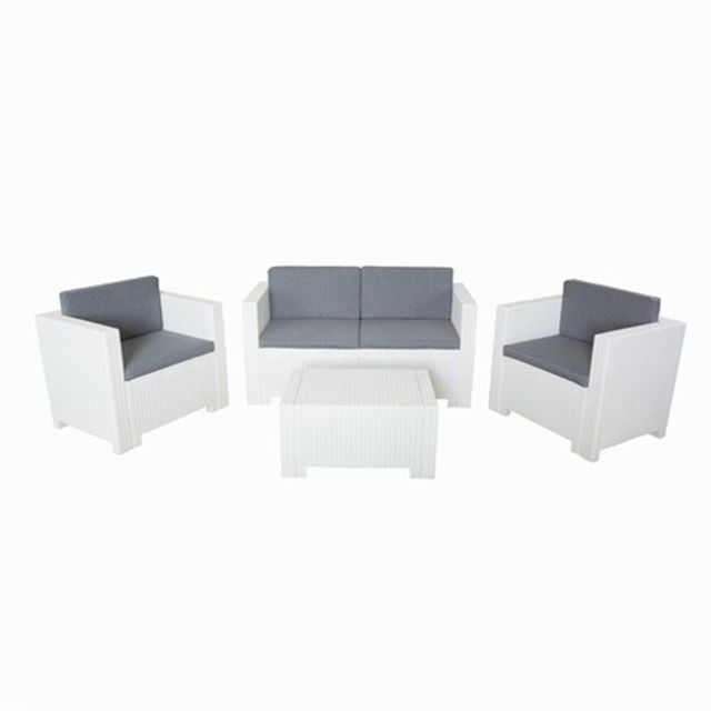 marque generique - Salon en résine canapé 2 fauteuils table basse effet rotin blanc extérieur CAPRI marque generique - Mobilier de jardin