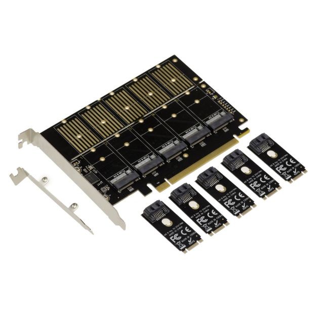 Kalea-Informatique - Carte contrôleur PCIe 3.1 16x pour 5 SSD M2 (M.2 NGFF B Key ou B+M Key SATA) ou disques durs SATA - CHIPSET JMB585 - Carte Contrôleur