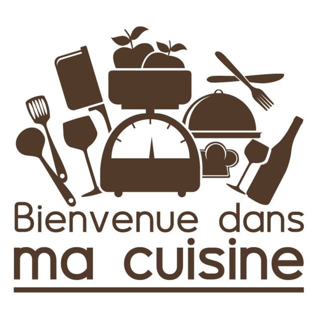 Adzif Biz - Sticker Texte -  Bienvenue Dans Ma Cuisine - 327x300 mm - Adhésif Brillant - Brun - Chambre Enfant Brun