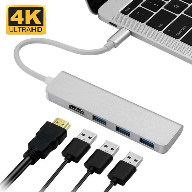 Wewoo - HUB Hub USB-Cadaptateur de type C à HDMI3 USB 3.0dongle USB C portable en aluminium pour MacBook Pro 2018/2017/2016 Chromebook PixelDELL XPS13 Wewoo  - Hub USB et Lecteur de cartes