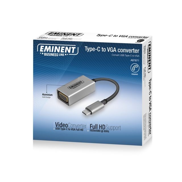 Câble USB Eminent AB7871 adaptateur et connecteur de câbles USB Type-C VGA Aluminium, Noir