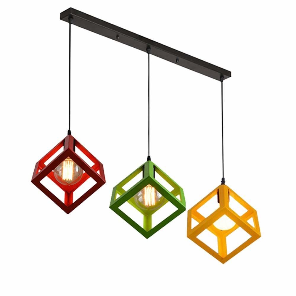 stoex suspension industrielle cage carré en métal fer, lustre abat-jour contemporain corde ajustable luminaire pour salon cuisine bar, 3 couleur