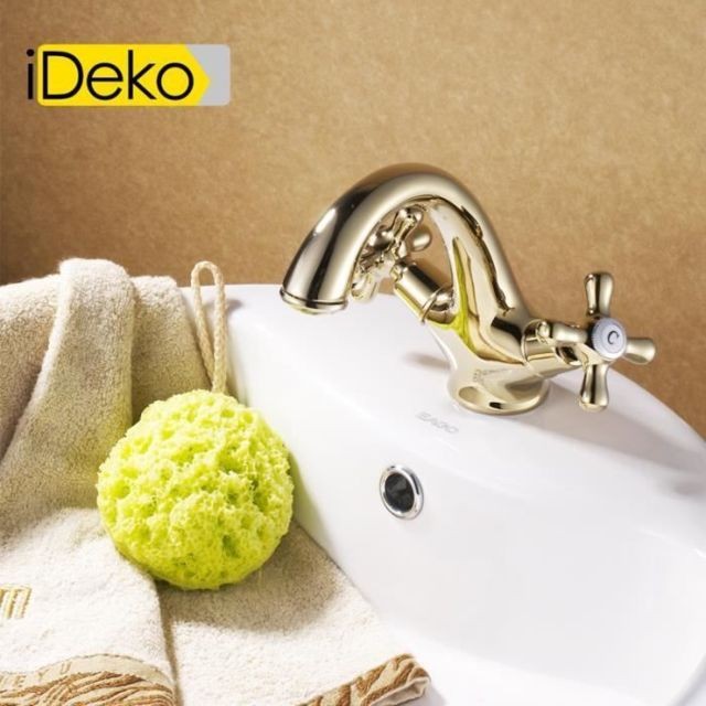 Ideko - iDeko®Robinet Mitigeur lavabo doré & Flexible Ideko  - Lavabo