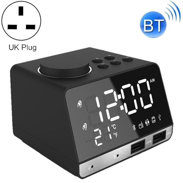 Wewoo - K11 Bluetooth réveil haut-parleur Creative Digital Music Clock Display Radio avec double interface USB, support U disque / carte TF / FM / AUX, UK Plug (noir) - Radio Reveil CD Réveil