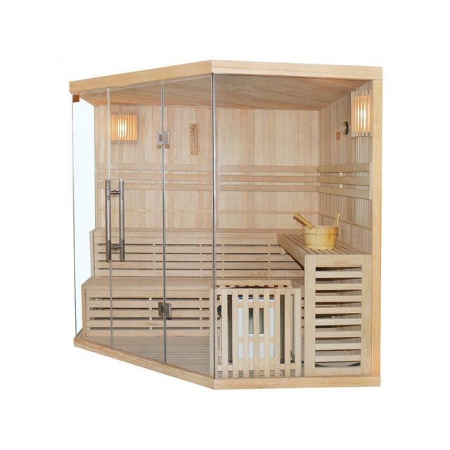 Vente-Unique Sauna Traditionnel Finlandais d'angle 4/5 places vitré Gamme prestige IMATRA - L220*P220*H210 cm