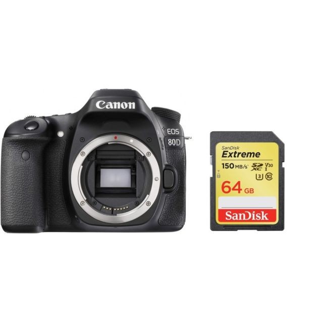 Canon - CANON EOS 80D Body + 64GB SD card - Reflex Grand Public