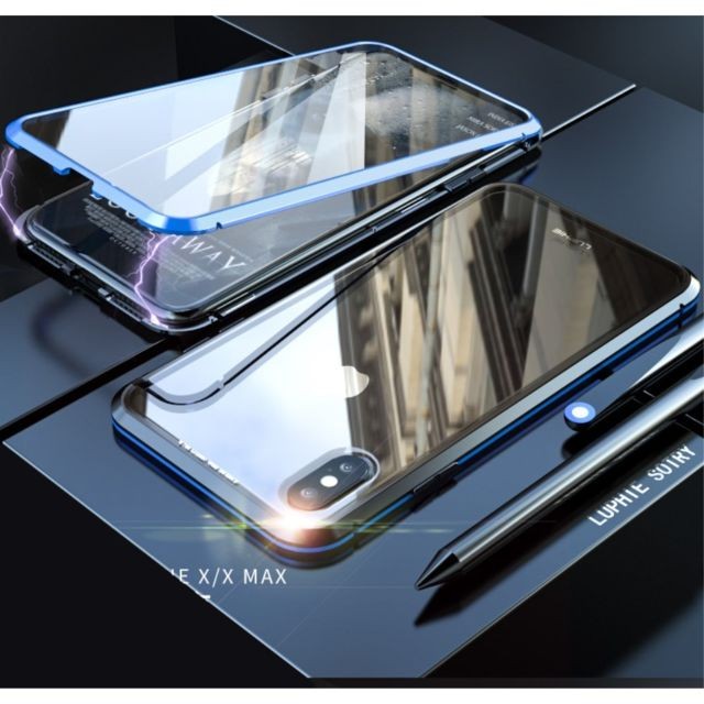 marque generique - Coque en TPU verre à absorption magnétique 360 degrés bleu/noir pour votre Apple iPhone XS/X 5.8 inch marque generique  - Accessoire Smartphone