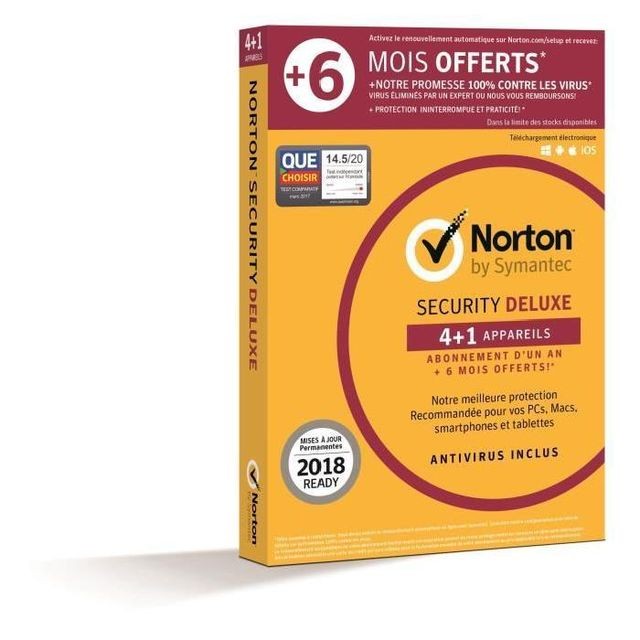Norton - Security Deluxe 4+1 appareils / 12+6 mois offerts - Antivirus et Sécurité