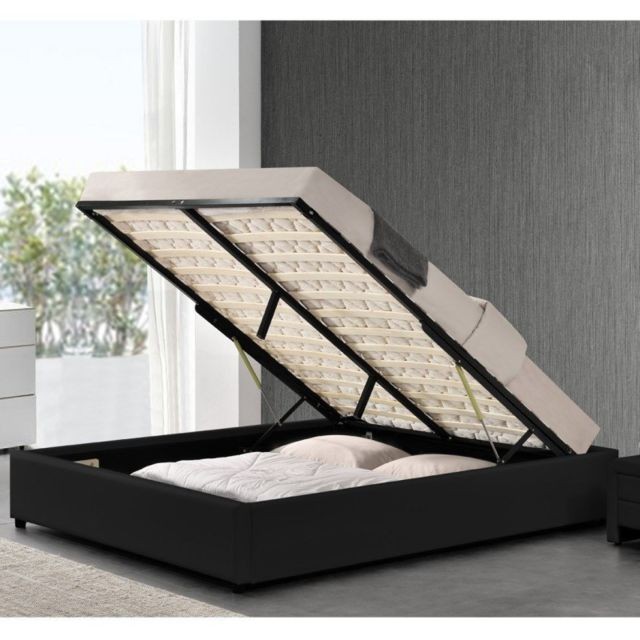 Meubler Design - Sommier coffre de rangement Room - Noir - 140x190 - Lit coffre Cadres de lit