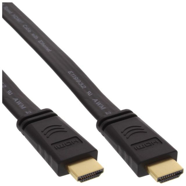 Câble HDMI Inline Câble haute vitesse câble plat HDMI InLine® avec Ethernet plaqué or noir 7,5 m