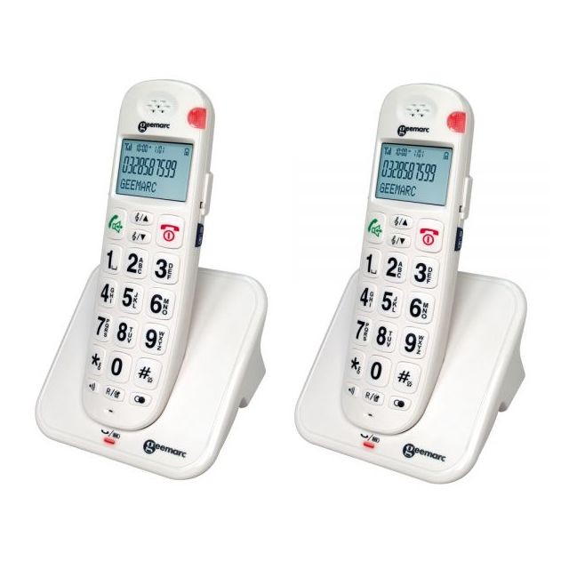 Geemarc - Téléphone dect sans fil - son amplifié - grosses touches -aide vocale - 2 combinés - Geemarc