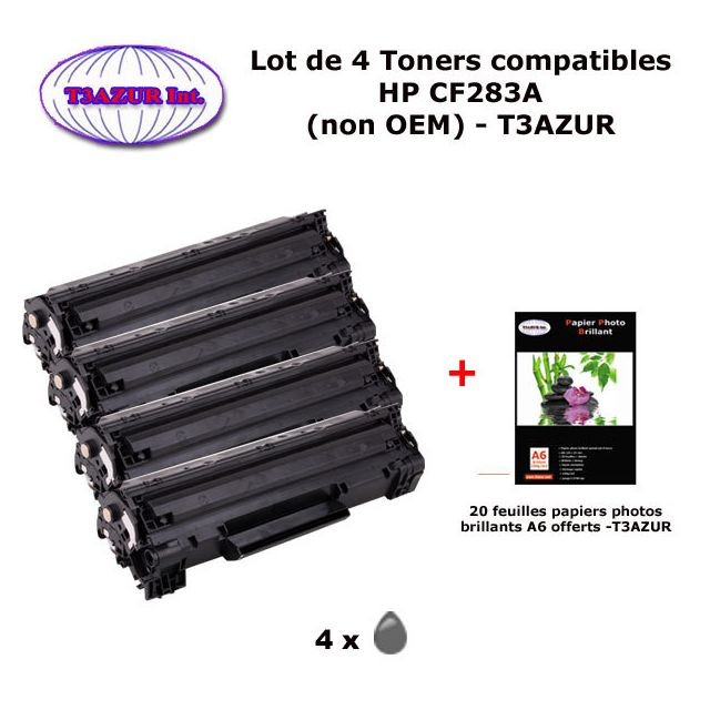T3Azur - 4 Toners génériques HP CF283A ,HP 83A pour HP LaserJet Pro MFP M201, M218fp, M225, M225dw+20f papiers photos A6 -T3AZUR T3Azur  - Toner
