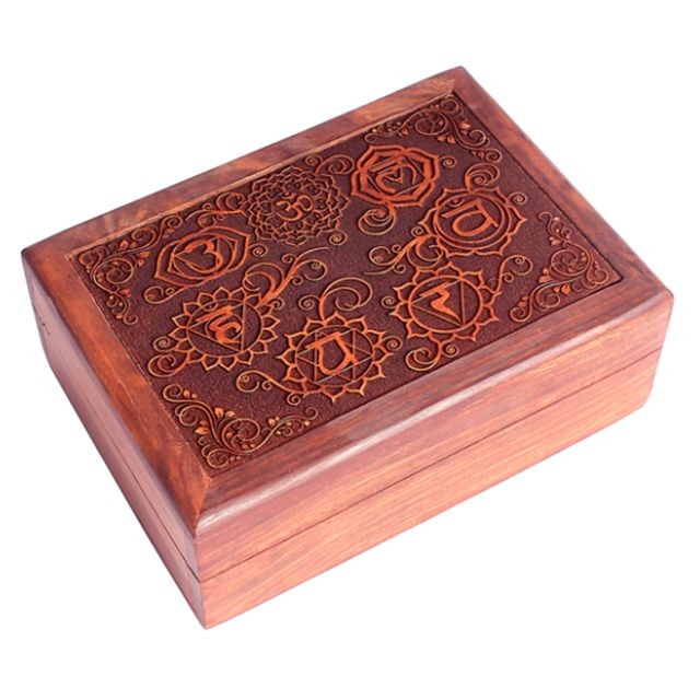 Boîte de rangement Phoenix Boite Chakras en bois sculpté
