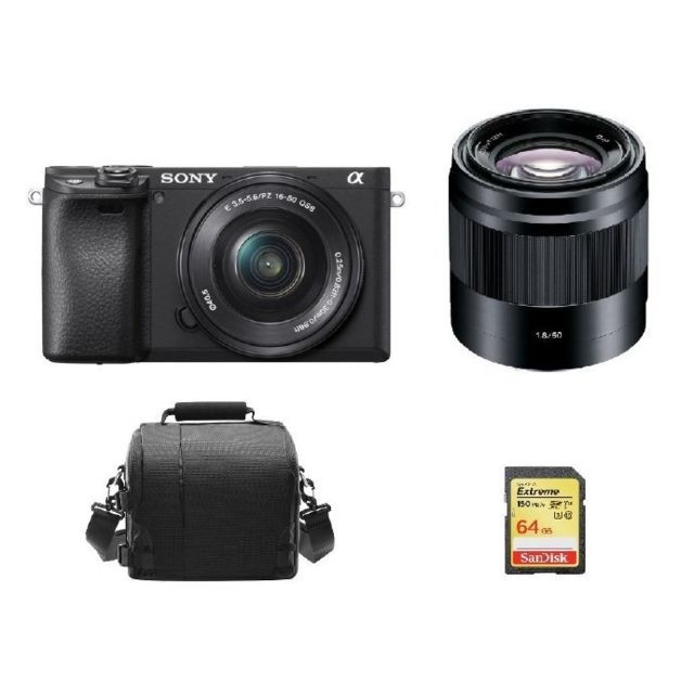 Sony - SONY A6400 Black KIT SEL 16-50MM F3.5-5.6 OSS Black + SEL 50MM F1.8 OSS Black + 64GB SD card + camera Bag Sony  - Reflex Numérique
