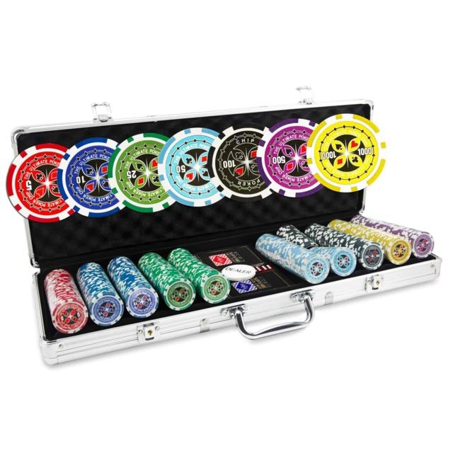 Pokeo - Malette Poker 500 Jetons Pokeo Ultimate - Set de 500 jetons de Poker 13,5g + Malette Aluminium + 2 jeux de cartes 100% plastique + Bouton Dealer Pokeo  - Poker