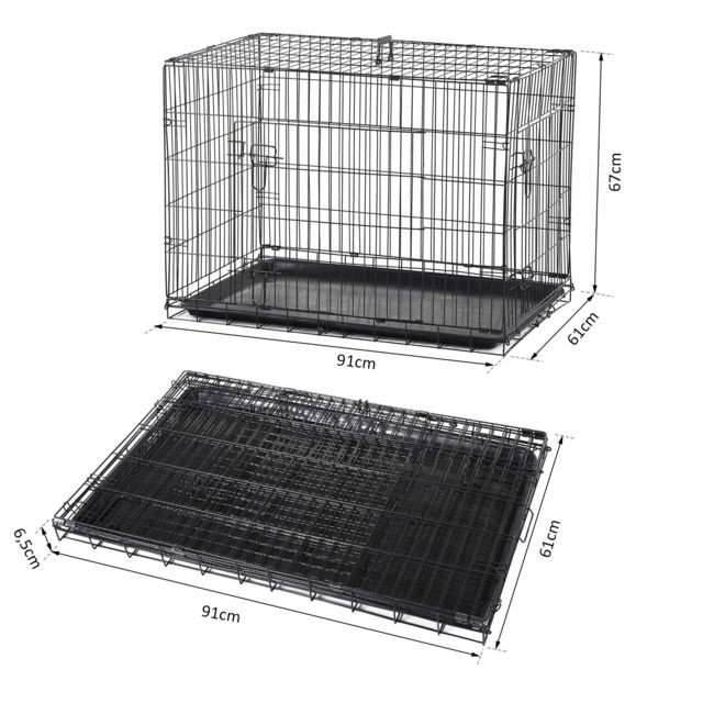Pawhut Cage caisse de transport pliante pour chien en métal noir 91 x 61 x 67 cm
