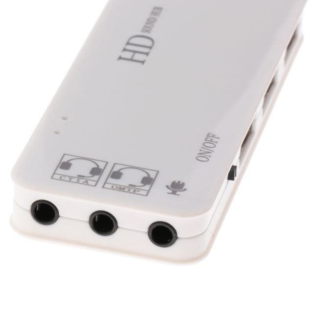 marque generique 3port usb2.0 hub u0026 externe carte son 7.1channel adaptateur micro pour pc blanc