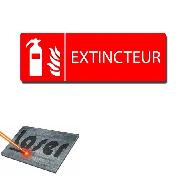 Mygoodprice - Plaque gravée autocollante 30x10 ""Extincteur"" fond rouge - Mygoodprice