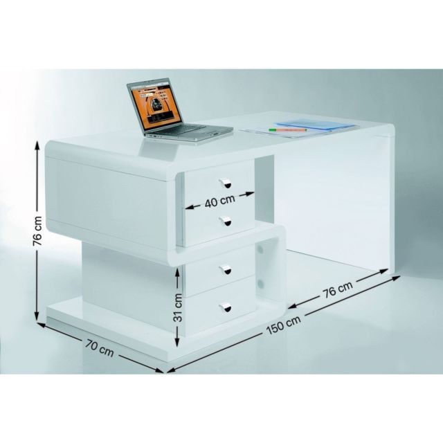 Bureau et table enfant Bureau Snake blanc 4 tiroirs 150x70cm Kare Design
