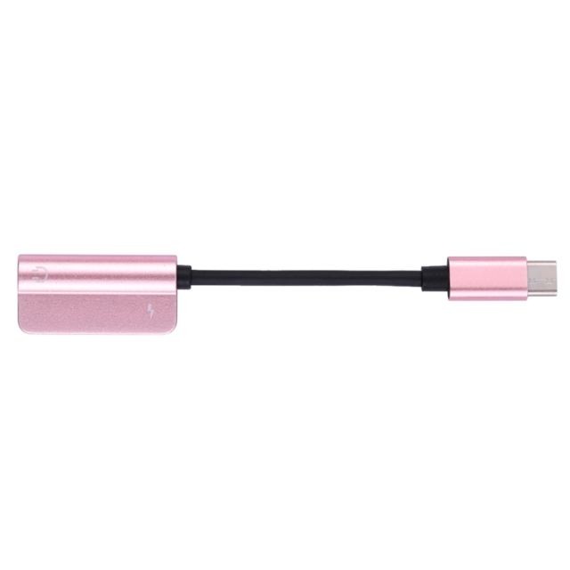 Wewoo Câble or rose 2 en 1 Charge Rapide Type-C Mâle à Type C Femelle + 3.5mm Jack Adaptateur Casque Convertisseur, Supports Audio et Charge, Longueur: 12cm