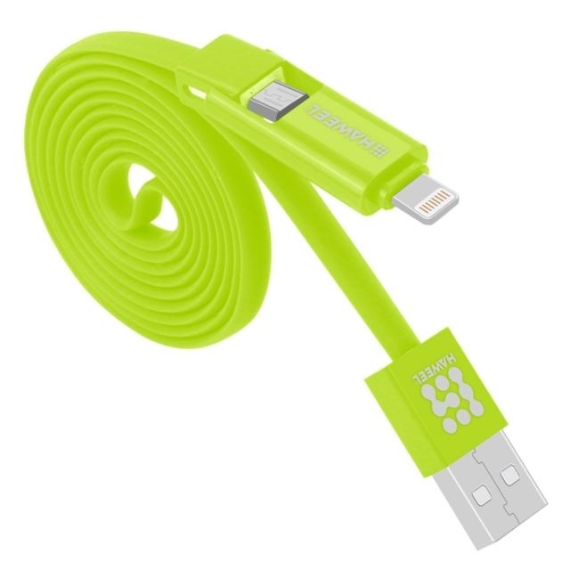 Wewoo Câble vert pour iPhone, Galaxy, Huawei, Xiaomi, LG, HTC et autres smartphone, Longueur: 1m 2 en 1 Micro USB & Lightning vers USB Data Sync de charge