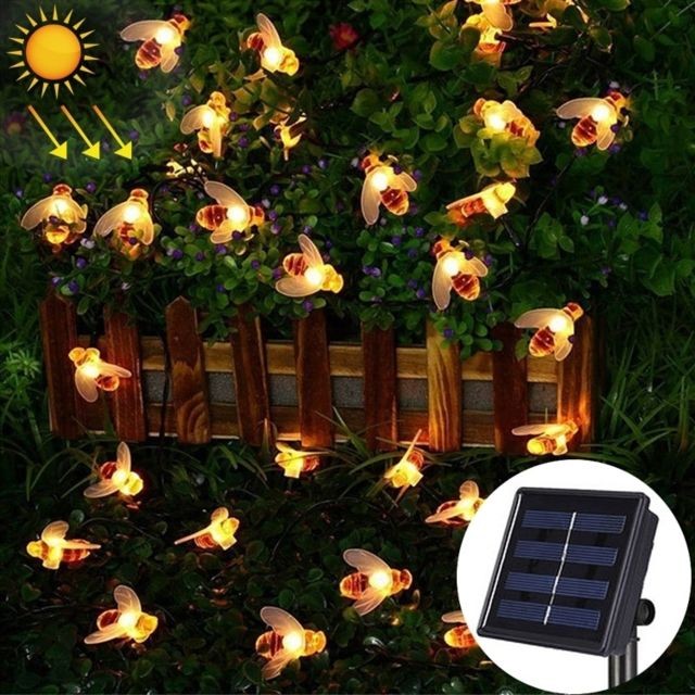 Lampes solaires Wewoo LED Avec panneau solaire Lampe féerique lumineuse décorative de jardin extérieur blanc chaud actionné d'abeille 4.8m 20 le 100mA / 1.2V
