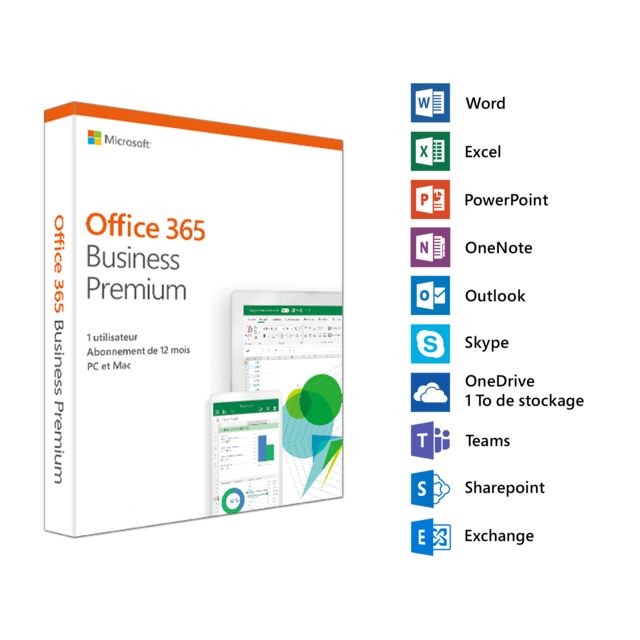 Microsoft - Office 365 Business 1 utilisateur 5 PC / MAC + 5 tablettes + 5 Smartphone - 1 an - Bureautique et Utilitaires