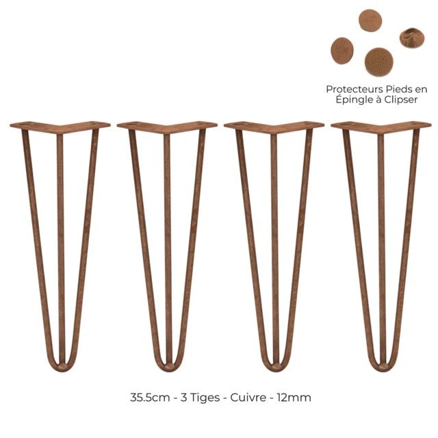 4 Pieds Table en Épingle à Cheveux SkiSki Legs 30,5cm Acier Naturel 2 Tiges 12mm