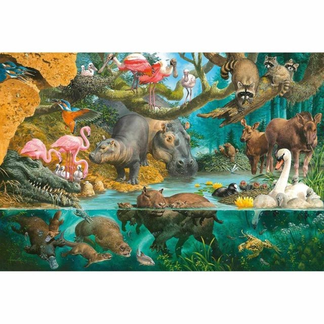 Schmidt - Puzzle 100 pièces : Familles d'animaux sur la rive Schmidt  - Schmidt