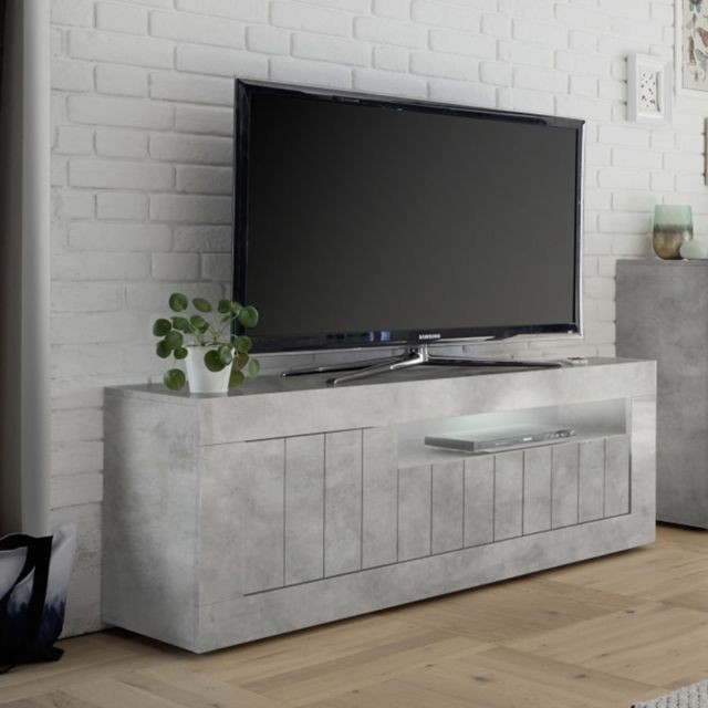 Kasalinea - Meuble télé gris effet béton moderne MABEL 2 - Meubles TV, Hi-Fi Kasalinea