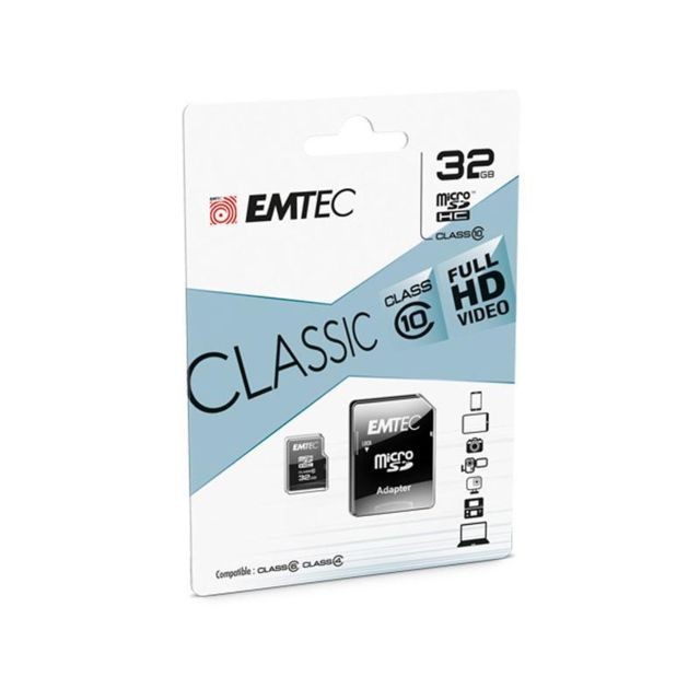 Answer - MicroSDHC 32Go EMTEC +Adaptateur CL10 CLASSIC - Sous blister Answer  - Carte mémoire Answer