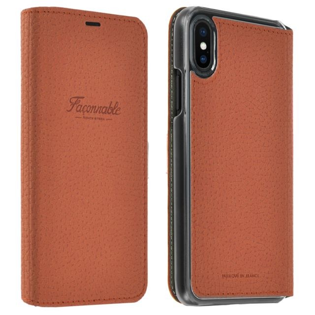 Coque, étui smartphone Faconnable Étui iPhone X / XS Housse folio ultra-fine à effet grainé orange - Façonnable