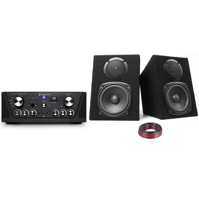 Flash - Amplificateur Skytronic karaoké noir USB/SD/FM 160W + Enceintes Fenton DJ compactes 2x100W - Pack Enceintes Home Cinéma