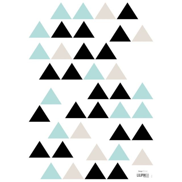 Lilipinso - Origami Play - Stickers A3 - Triangles Noir & Menthe - Décoration chambre enfant Argent, noir, rosa