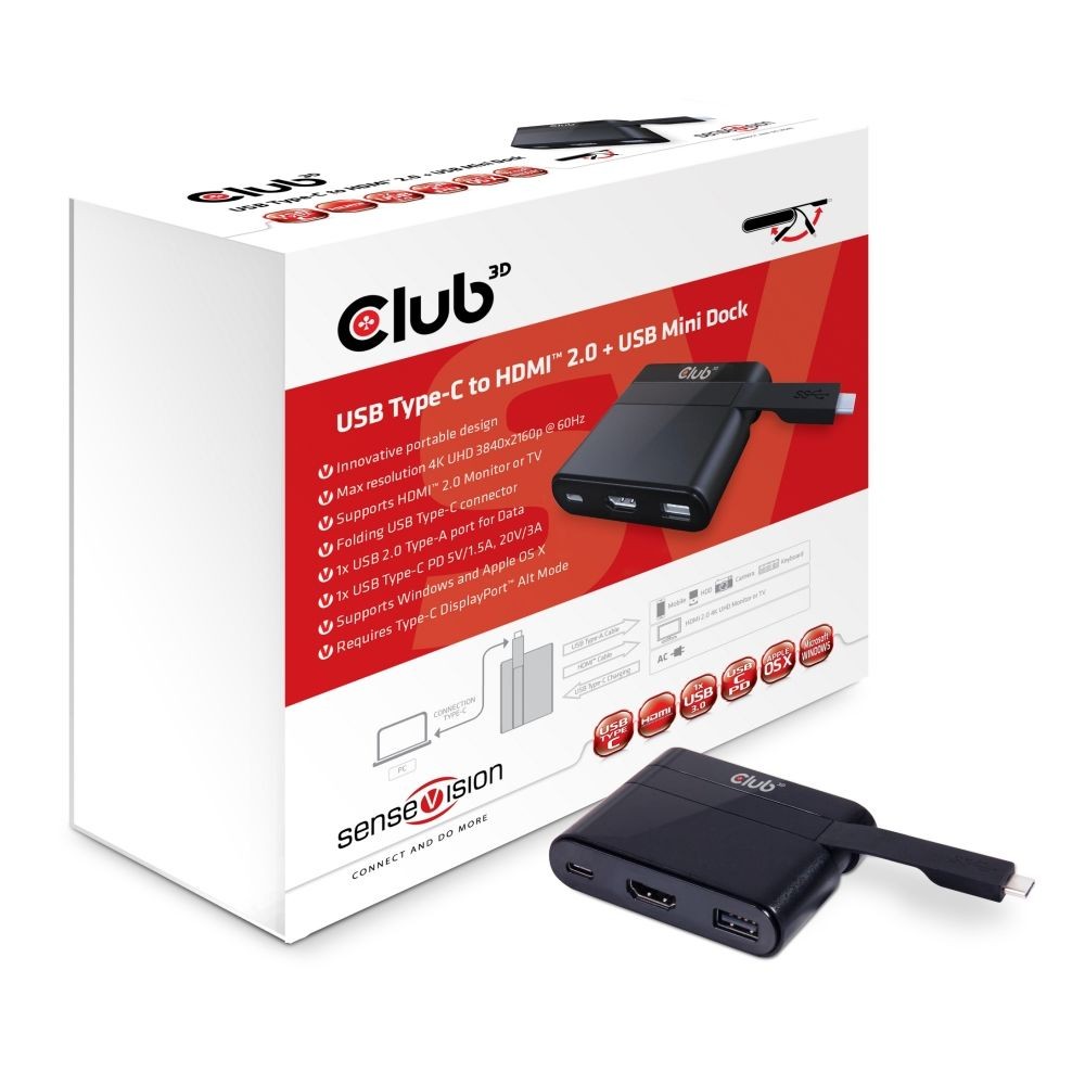 Club 3D CLUB3D USB Type-C to HDMI? 2.0 + USB 2.0 + USB Type-C Charging Mini Dock