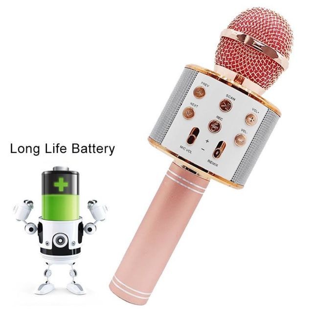 Microphone Microphone sans fil-WS-858 Bluetooth sans fil microphone en métal de haute qualité sonore KTV Karaoke enregistrement (Or)