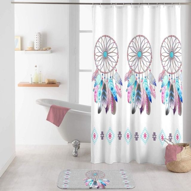 Douceur D'Interieur - Rideau de douche avec crochets imprimé Amerindien - L 200 x l 180 cm - Polyester - Rideaux douche Douceur D'Interieur