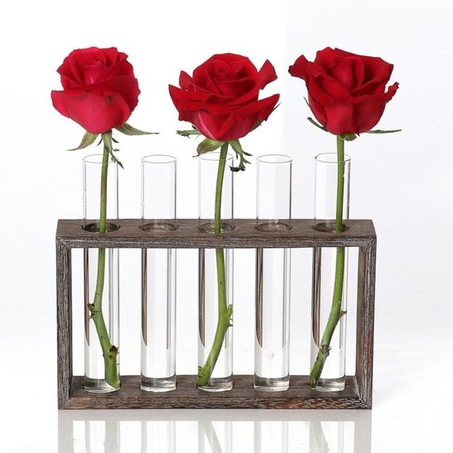 Wewoo - Café simple créatif intérieur décoration de bureau vase de tube à essai en verre hydroponique transparenttype cadre bois à 3 trous - Vases Blanc noir or