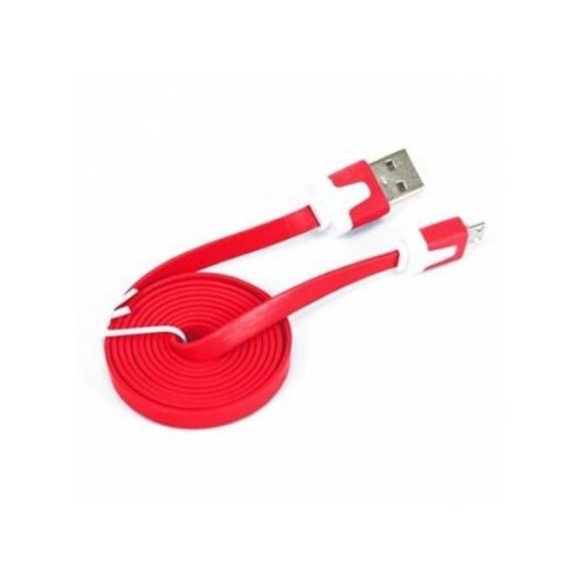 Omega - Câble Plat Micro USB vers USB 2.0 Omega OUAMCR 1 m Rouge - Accessoire Ordinateur portable et Mac