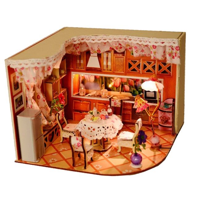 marque generique - Miniature en bois de kit de maison de poupées de bricolage avec des meubles LED - Poupées & Poupons