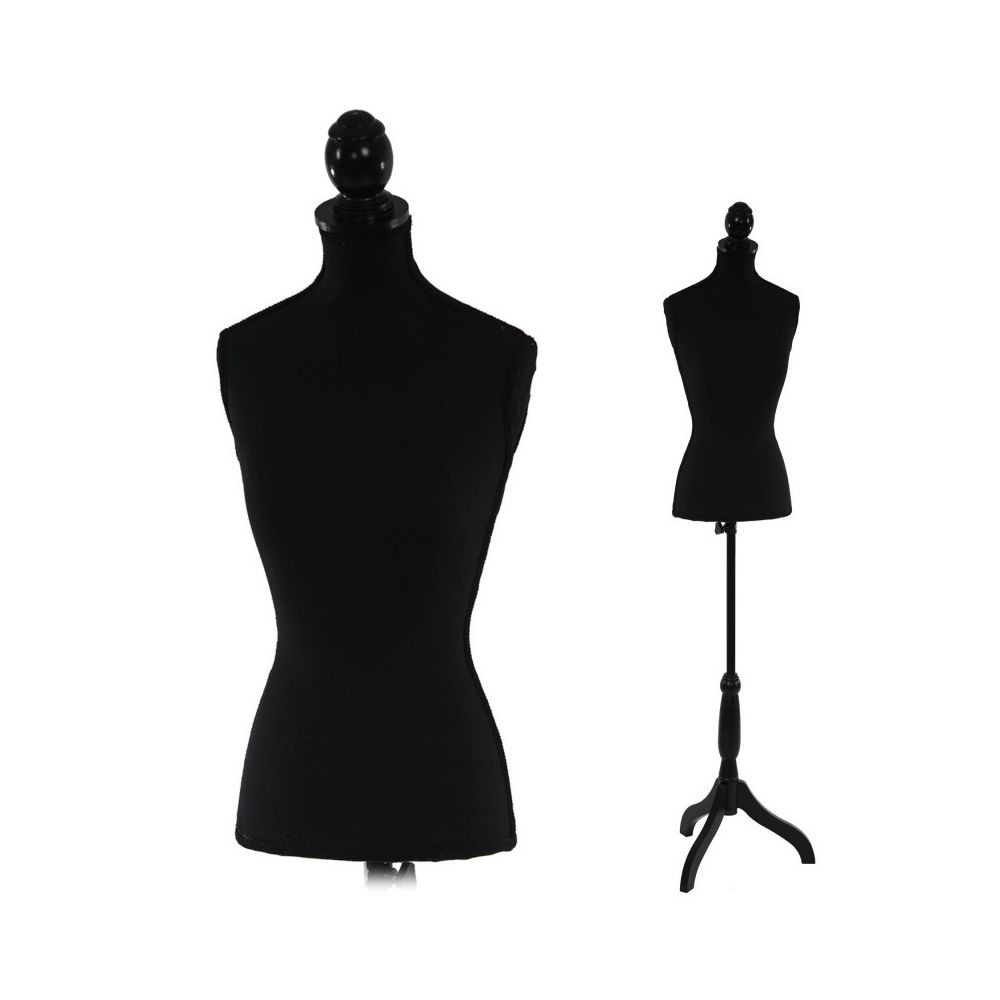 Decoshop26 Buste de couture mannequin femme déco vitrine noir DEC04010