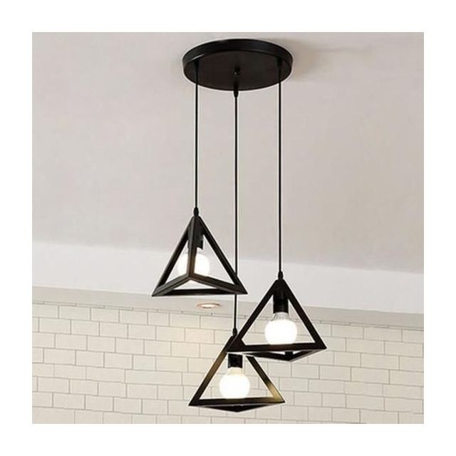 Stoex - Lustre suspension cage forme triangulaire fer noir, luminaire abat-jour métal 3 lampes intérieur Salle à Manger Stoex  - Luminaire design Luminaires