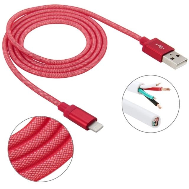 Wewoo - Câble rouge pour iPhone X / 8 & 8 Plus / 7 & 7 Plus / 6 & 6s & 6 Plus & 6s Plus / iPad 1m Net Style Haute Qualité Métal Tête Lightning à USB Données / Chargeur Câble, - Câble Lightning