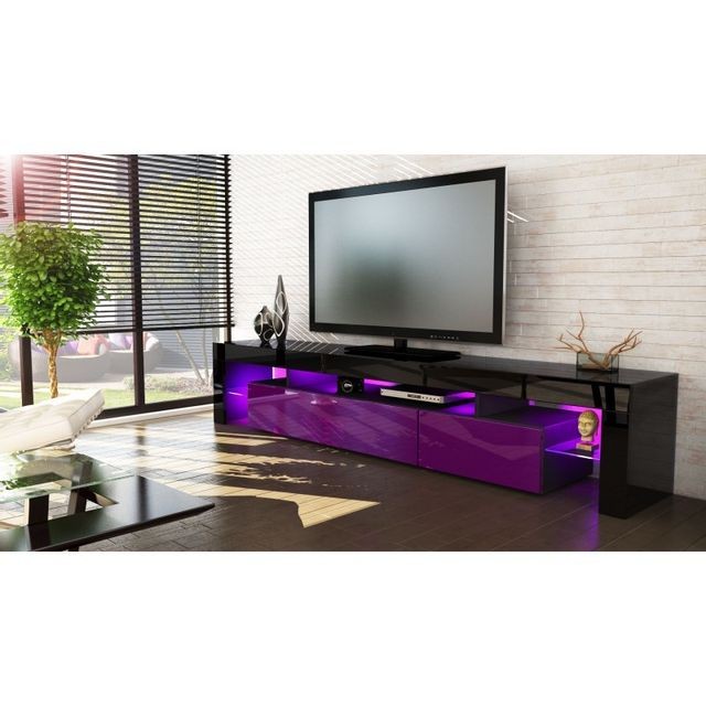 Mpc - Meuble tv noir et  violet 189 cm avec led - Maison Violet
