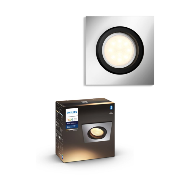 Philips Hue - White Ambiance MILLISKIN Spot encastré carré 1x5.5W extension - Chrome (télécommande non incluse) - Bluetooth - Lampe connectée