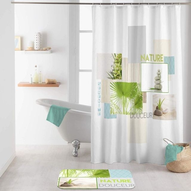 Douceur D'Interieur - Rideau de douche avec crochets imprimé Nature douceur - L 200 x l 180 cm - Polyester - Rideaux douche Douceur D'Interieur