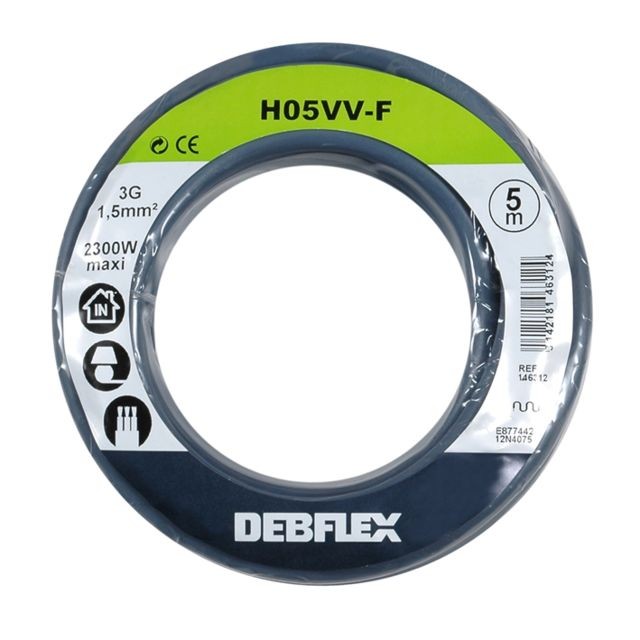 Debflex - BOBINOT H05VV-F 3G1,5 5M GRIS Debflex  - Fils et câbles électriques